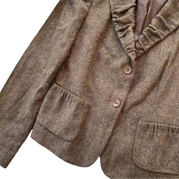 DKNY Donna Karan Wool Blend Ruched Collar Buttoned Blazer Jacket Brown Size 8 - Picture 3 of 6